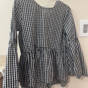 Who What Wear Black and White Checkered Blouse
